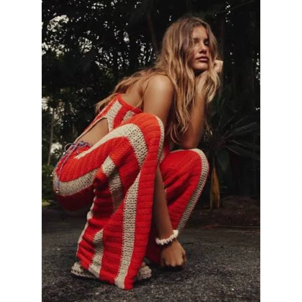NEW FREE PEOPLE FREE-EST ORANGE TAN COMBO FREE-EST JOAN FAUXCHET PANTS TOP SET L